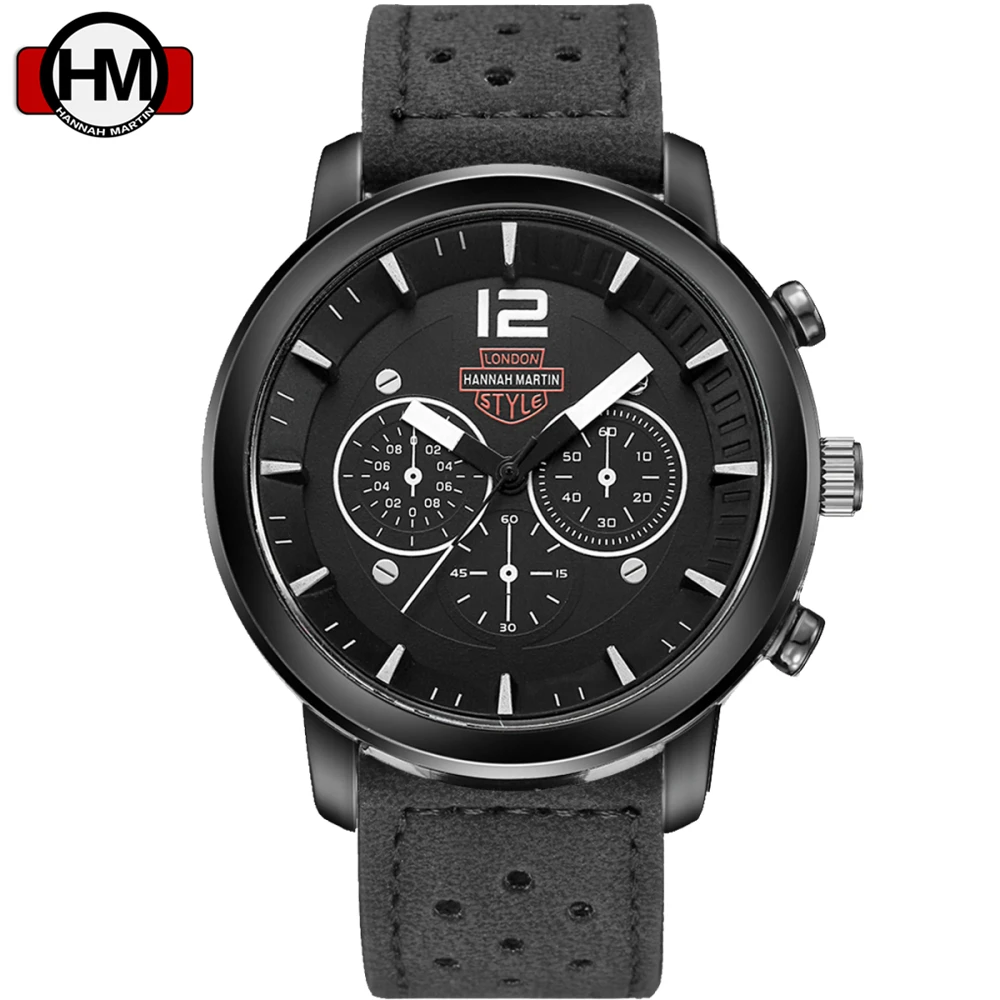 Часы Hannah Martin мужские повседневные кожаные водонепроницаемые спортивные|wristwatch