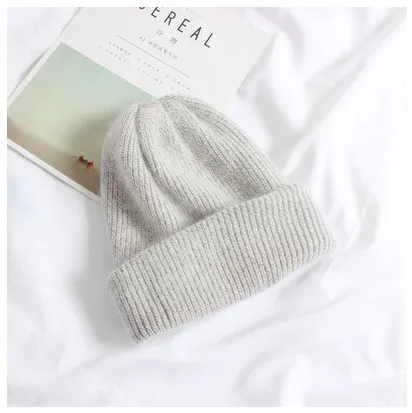 Хорошее качество, модная шапка из меха Ангорского Кролика, Skullies& Beanies, Женская Повседневная теплая шапка, зимняя Женская Вязаная Шапка-бини AD039 - Цвет: 7