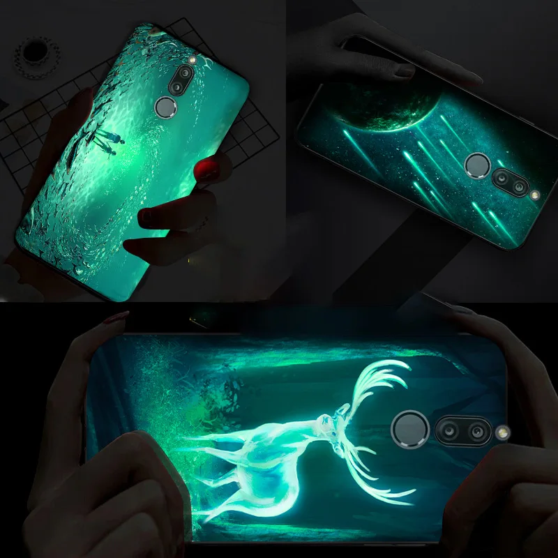 Светящийся чехол из закаленного стекла для телефона Huawei P30 Pro Mate 20X 10 Y9 2019 Nova 4e 3e 3 3i