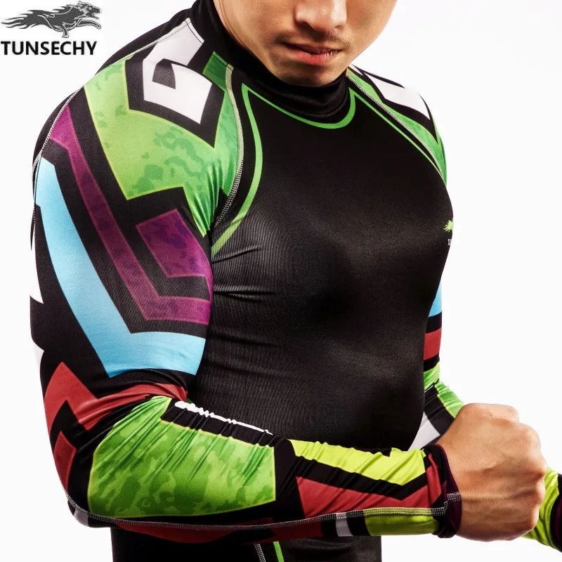 Новые мужские компрессионные рубашки для бодибилдинга облегающие трикотажные с
