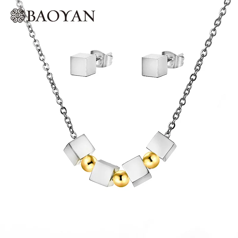Baoyan Chic 316L Нержавеющая сталь Золото и серебро простой квадратный круглый кулон