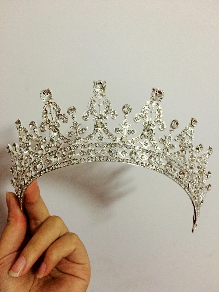 Серебряный головной убор для невесты тиара Корона Хрустальный конкурс свадебные
