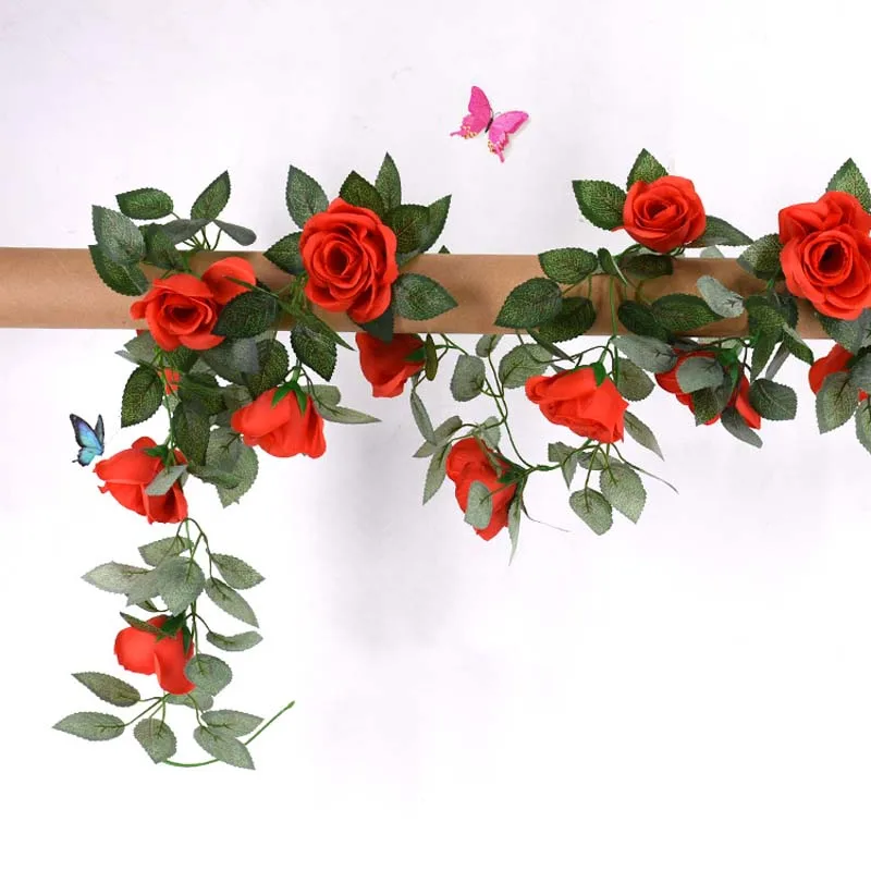 16pcs Red 1 шт. шелковые розы плюща лоза с зелеными листьями для дома Свадебные украшения поддельные листья diy Висячие гирлянды искусственные цветы - Цвет: 16pcs Red