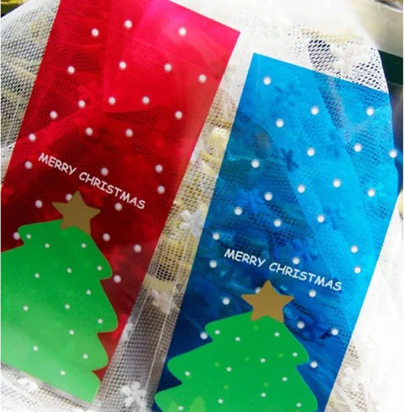 50 шт./лот рождественские пакеты для печенья прозрачные красные синие