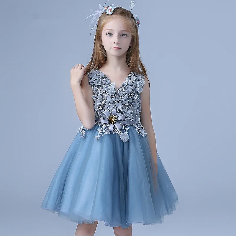 Flower Girl Dresses Child Navy Blue Sleeveless Fancy Formal Vestidos 2019 Kids Clothes For Girls Of 3 To 14 Year Old RKF184016 | Детская