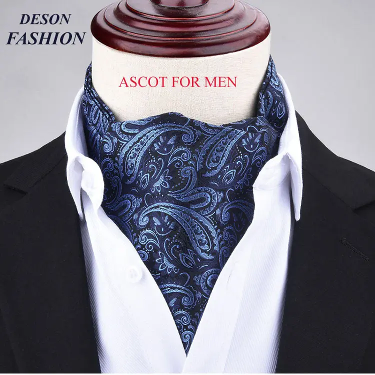 2018 Paisley Floral Silk men blue Ascot Cravat Jacquard Ties Woven Shirt elegant Dress Set Quality Microfibra Ascot images - 6