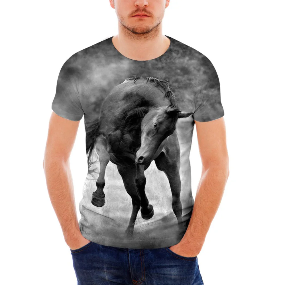 

Noisydesigns Cool 3D Men's Short Sleeve T Shirt Animal Crazy Horse Tshirt Comfort Fitness Top Tees Male O-neck Novelty T-shirt