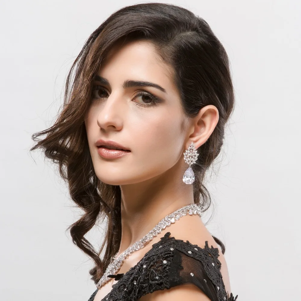 LUOTEEMI элегантные большие серьги в форме капли воды с фианитом Кристалл Свадебные