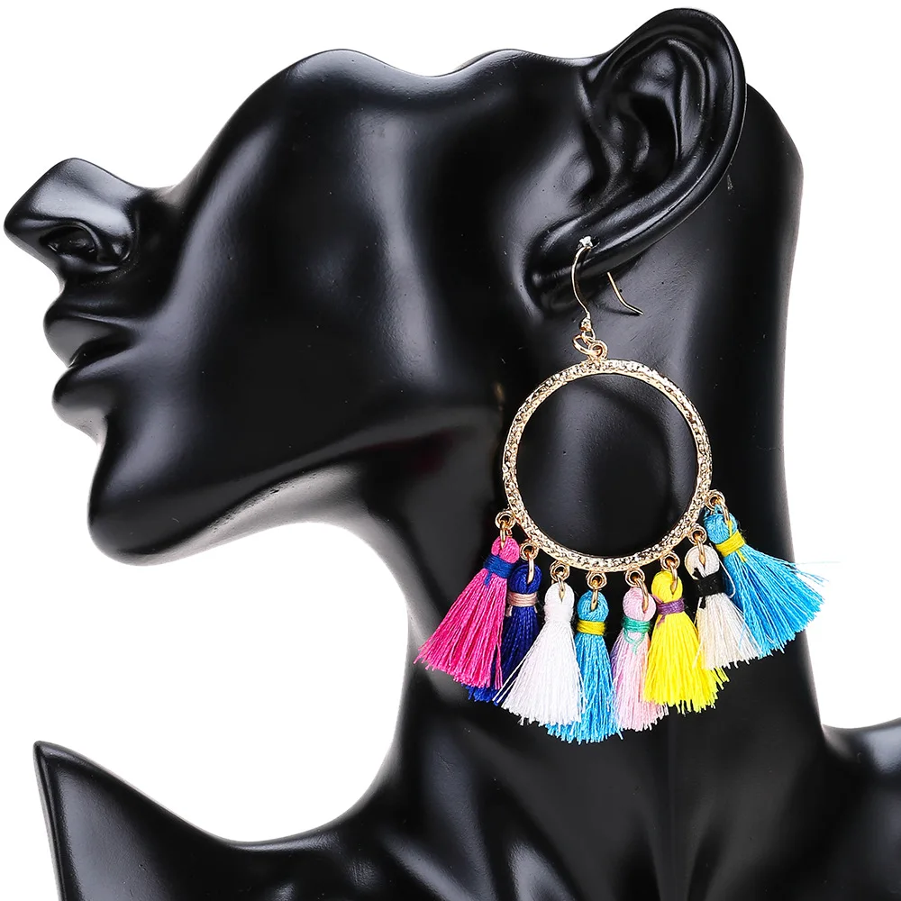 S.VEX Vintage Color Design Tassel Earrings Big Peace Shaped for Women Statement Oorbellen Jewelry Charm Stud | Украшения и