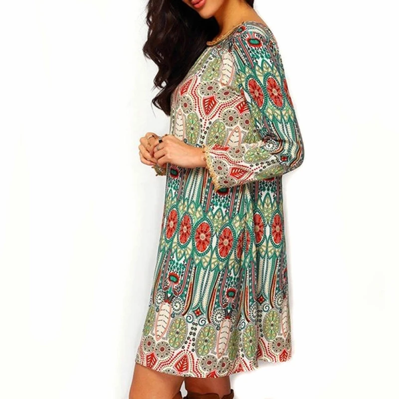 Женское повседневное короткое платье с цветочным принтом Boho вечернее длинными