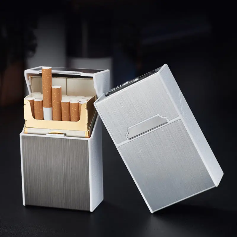 Creative Portable 100x60x30mm Zinc Alloy 20 Sticks Men Woman thin Cigarette Case box with Lighter USB charge cigarette lighter | Дом и сад