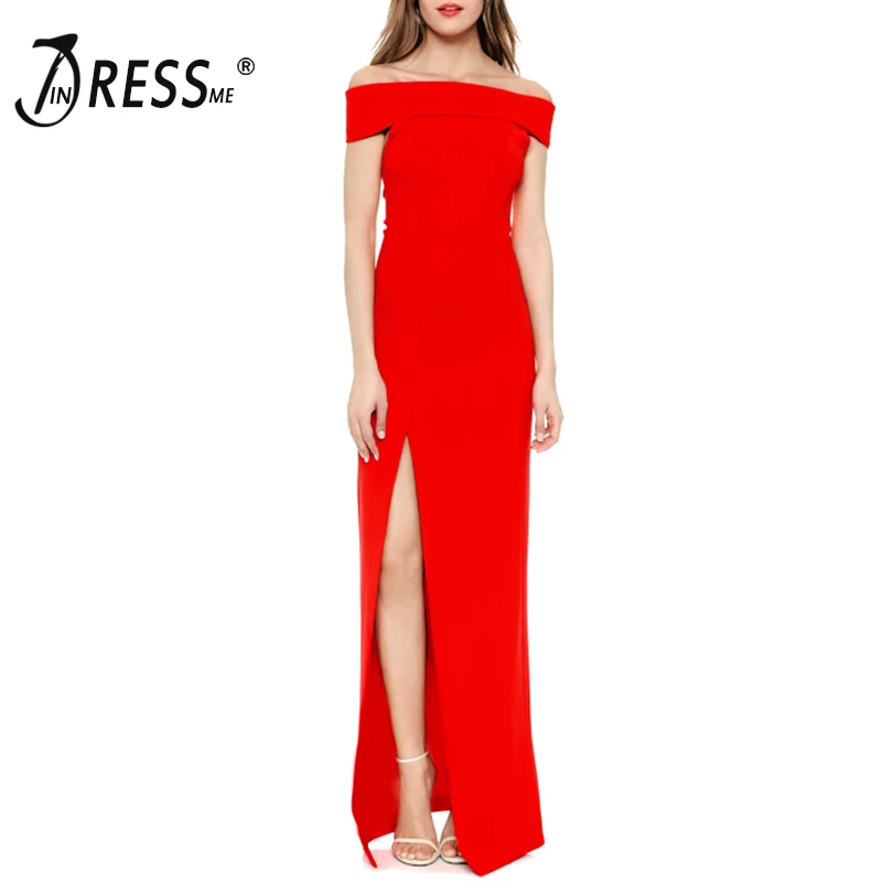 INDRESSME женское платье с открытыми плечами вырезом лодочкой длиной до щиколотки