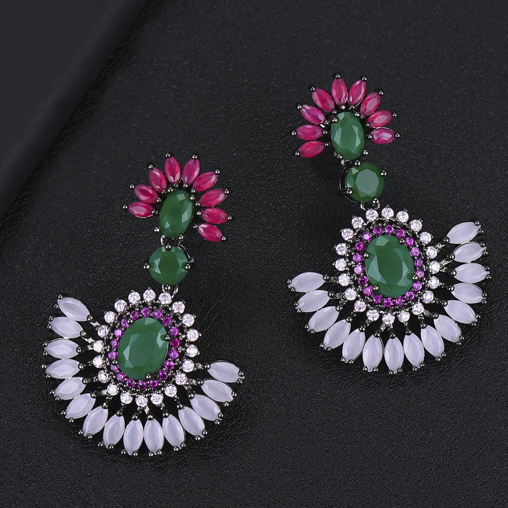 GODKI 38mm Luxury Flower Waterdrop Dangle Earrings For Women Wedding Multicolor Cubic Zircon African Indian Bridal Drop | Украшения и
