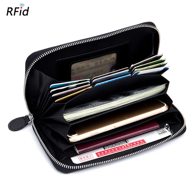Мужской Rfid бумажник с защитой от кражи Длинный кошелек женский клатч на молнии