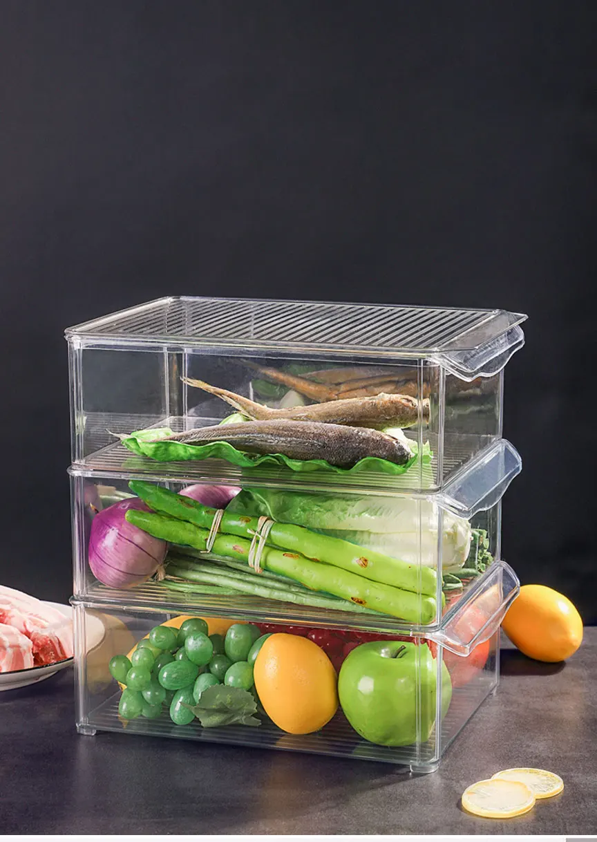 PET Crisper с крышкой кухонный холодильник стеллаж для хранения морозильник ящик для хранения прозрачный контейнер для пищевых продуктов овощи фрукты свежий ящик