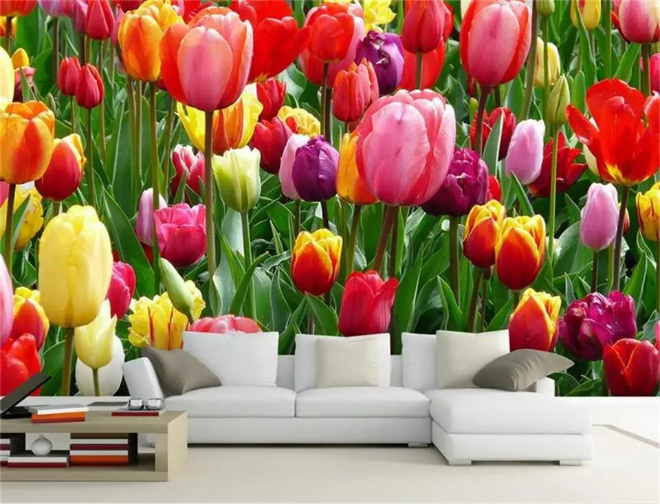 Фотообои на заказ объемные нетканые обои для гостиной тюльпанов цветов