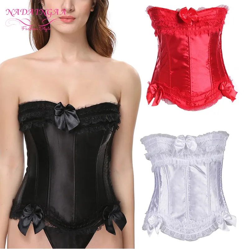 Women Sexy Satin Overbust Corset Lace up Busiter Shapewear Outfit Waist Trainer Slimming Cincher Corselet Plus Size S-6XL | Женская