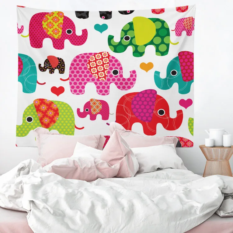 130x150cm Cartoon Animals Colorful Elephants I love My Kittey Cute Owls Kids Decoration Blanket Bedroom Wall Art Tapestry | Дом и сад