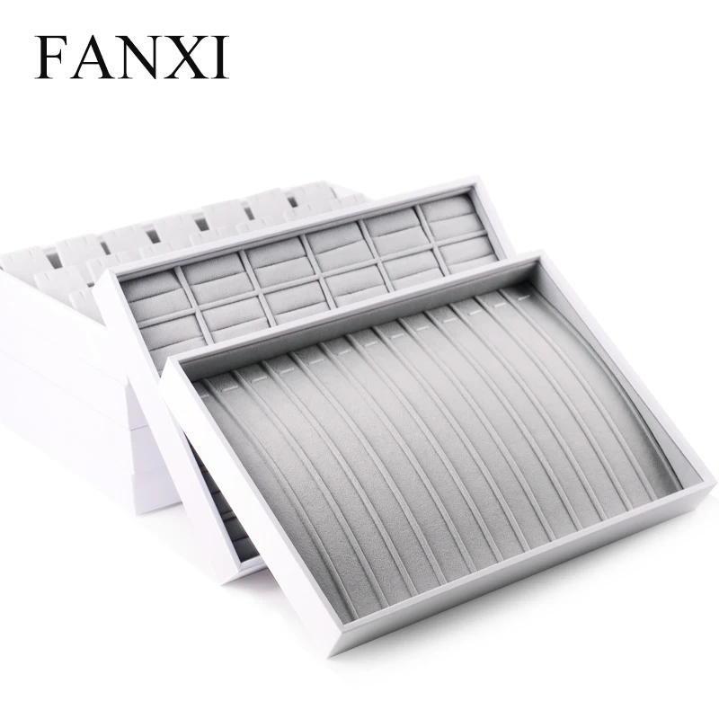 Поднос для ювелирных изделий FANXI из белой искусственной кожи с бархатным