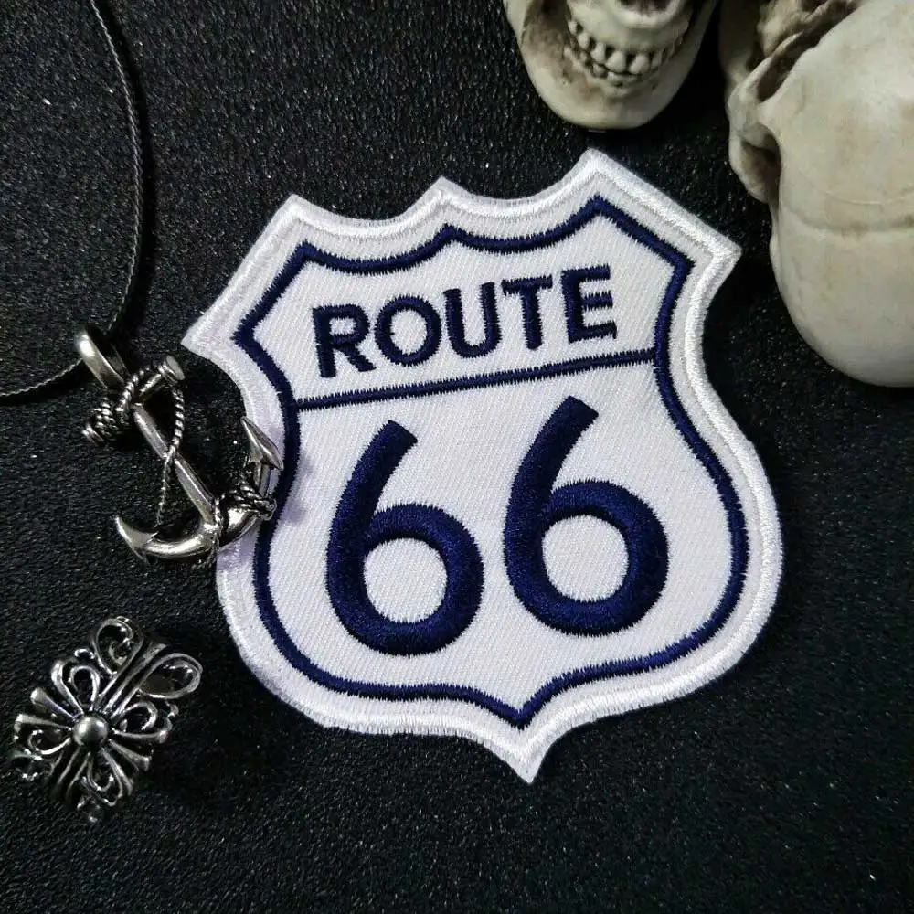 Route 66 утюг на патч вышитая аппликация Швейные Этикетка панк байкер патчи Одежда Наклейки Аксессуары для одежды знак