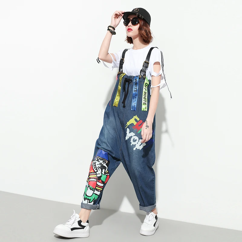 Новый модный принт Ретро свободные джинсы Синий Мешковатые Бохо Pantalon Для женщин