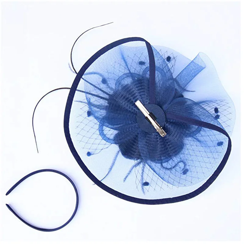 FGHGF Fascinators Шапки для Для женщин цветок сетка ленты перо оголовье дамы Hairclip девушка Race Дерби Свадебные Чай вечерние Головные уборы