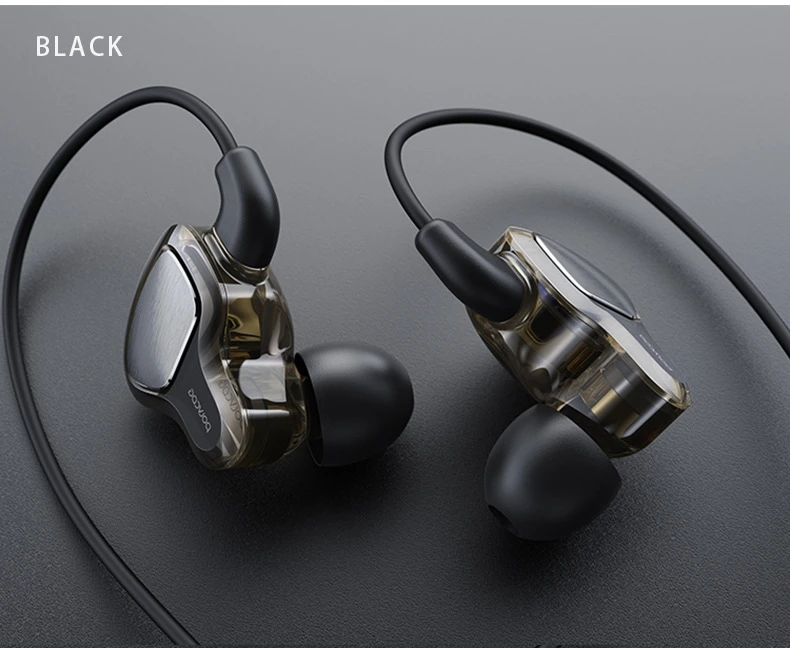 Black D6 HIFI высокое качество звука наушники-вкладыши четырехъядерный двойной движущийся круг сабвуфер спортивные Висячие наушники с шумоподавлением - Цвет: Black