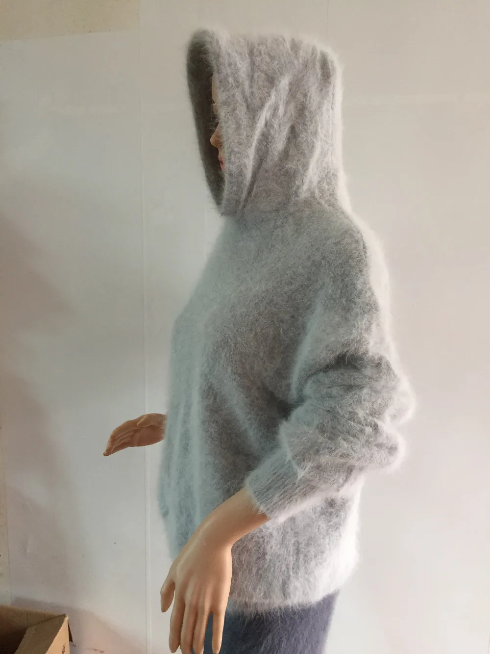 Женский кашемировый свитер из норки пуловер с капюшоном вязаный джемпер