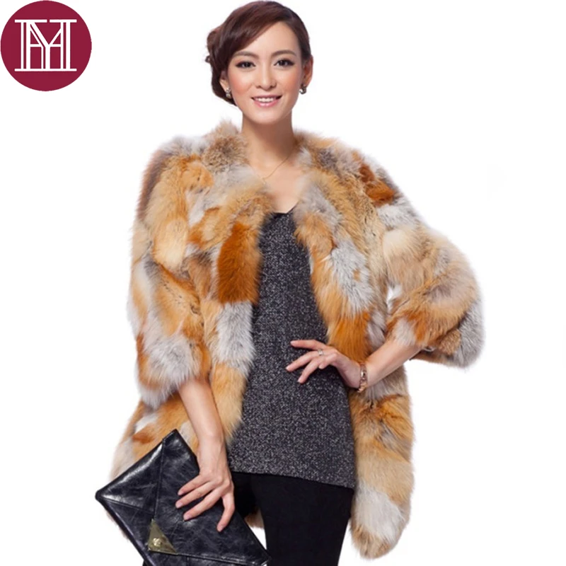 Новое поступление модное женское пальто из натурального красного лисьего меха