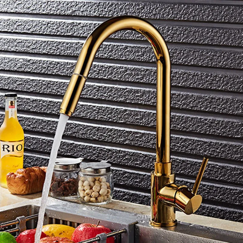 Senducs Золотой выдвижной кухонный кран качественный латунный и смеситель для