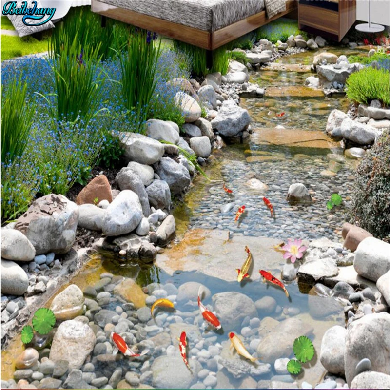 

beibehang Large custom flooring park stone creek carp bathroom 3D floor fine decoration