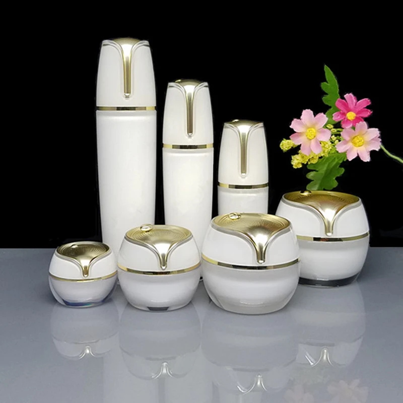 

15g 30g 50g 30ml 50ml 100ml Pearl White Acrylic Cream Jar white Cap Empty Cosmetic Container Jar Lotion Pump Bottle F001