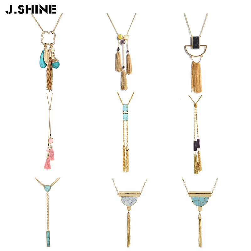 Женское ожерелье с длинной цепочкой JShine этническое богемное синтетическими