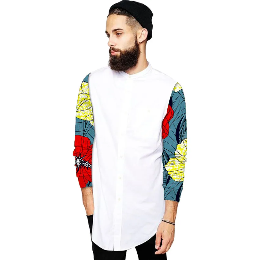 

Private custom men fashion tops african shirt stand collar print wax patchwork dashiki outfits for wedding/party