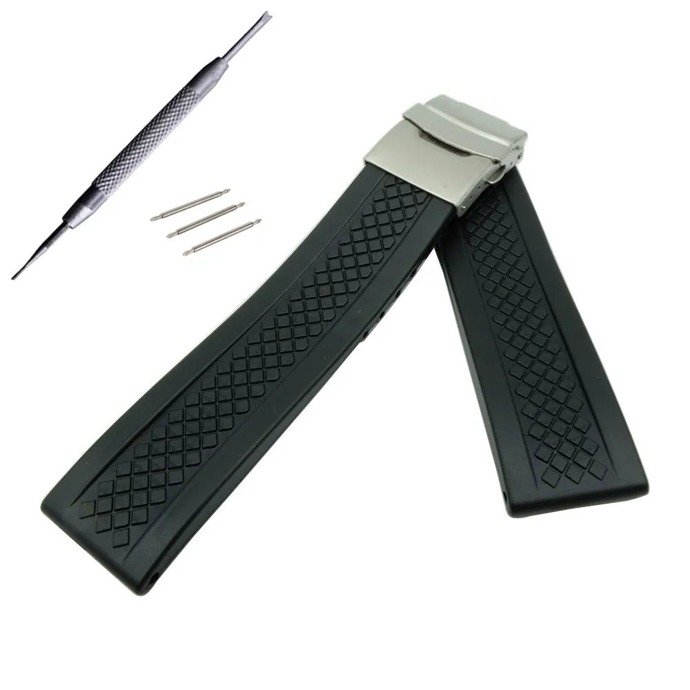 20 22 mm Rubber Watch Band Strap Straight End Bracelet Stainless Steel Double Folding Clasp Watchband For Any watchband | Наручные часы