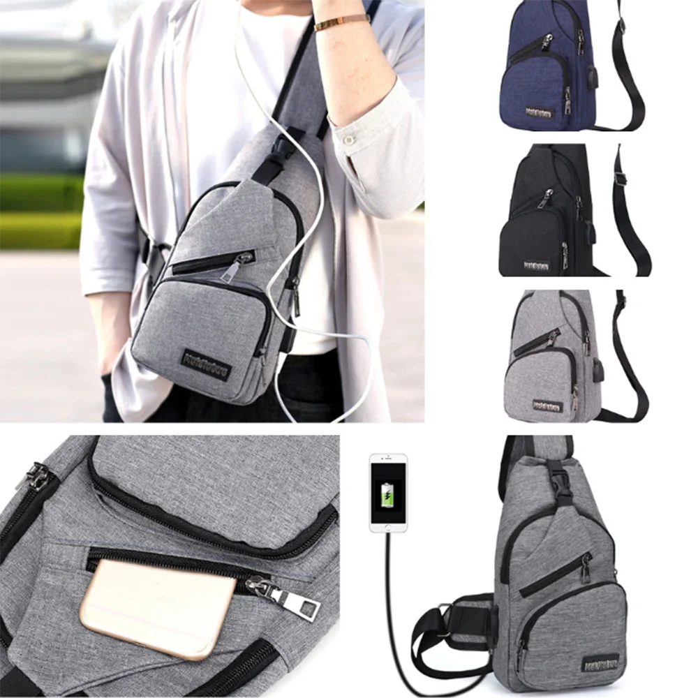 1pc USB Charging Men Chest Pack Casual Crossbody Wallet Antitheft Waists Travel Walking Shopping Purse Portable Money Pouch|Поясные