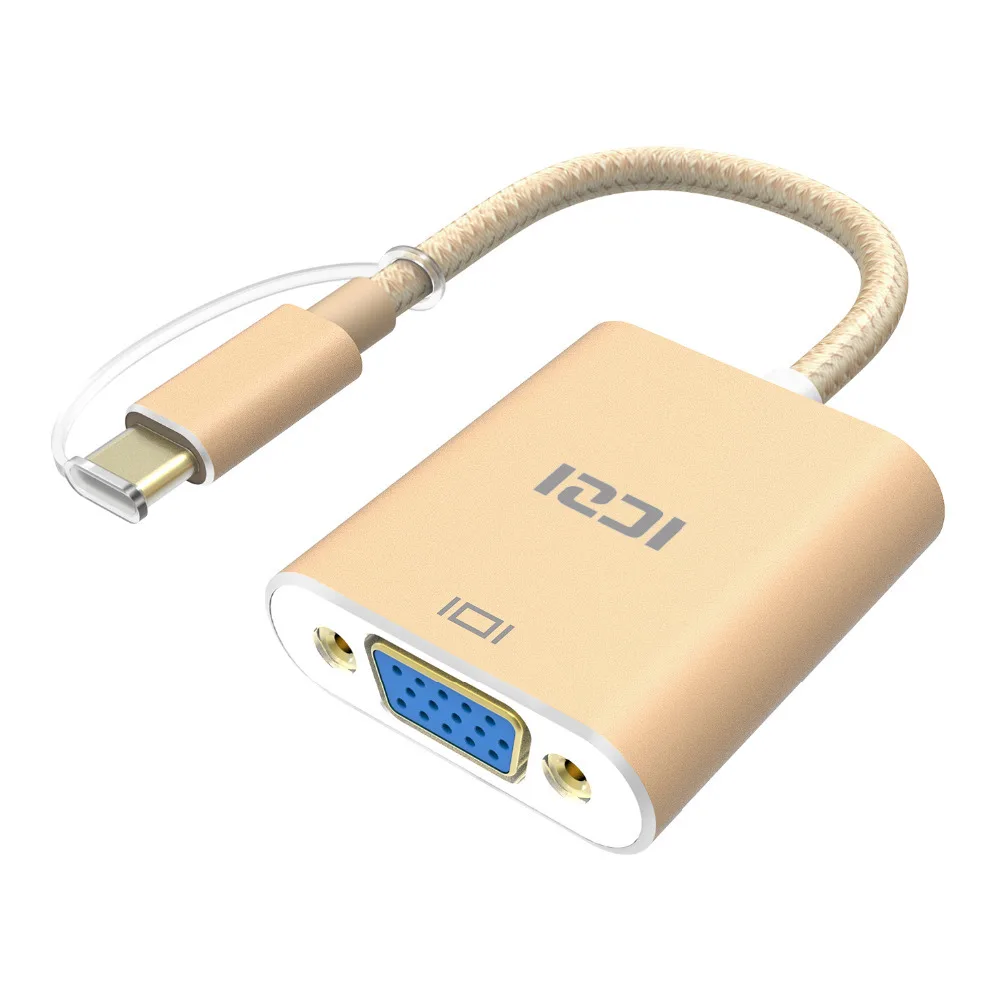 ICZI USB C type C(USB 3,1 и Thunderbolt 3 порта совместимый) к адаптеру VGA 1080P АЛЮМИНИЕВЫЙ корпусный кабель для lenovo Yoga MacBook Pro