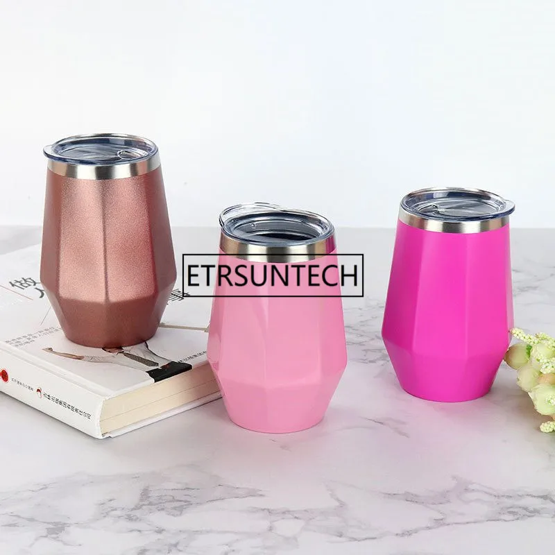 12oz Diamond Egg Cups Wine Tumbler Double Wall Stainless Steel Beer Vacuum Insulated mug drinking coffee Red | Дом и сад