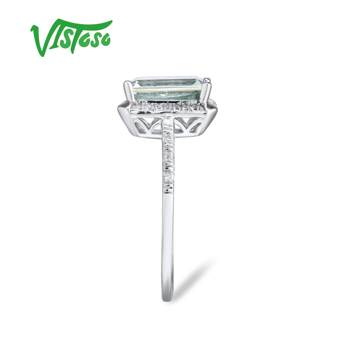 VISTOSO 14 K 585 кольца из белого золота для женщин Блестящий Алмаз лимпид Небесно-Голубой Топаз/Зеленый Аметист юбилей классические ювелирные изделия