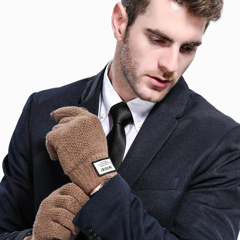 

Touch screen gloves Contracted business Gloves driving gloves Men's autumn/winter knitting wool gloves Add wool warm