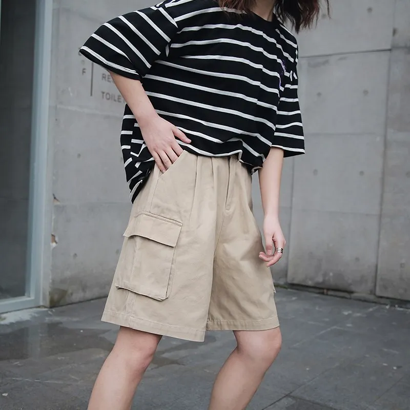 khaki XXL женские летние шорты в стиле хип-хоп, модные повседневные уличные шорты-карго, женские шорты в стиле BF, армейские зеленые шорты до колена - Цвет: khaki