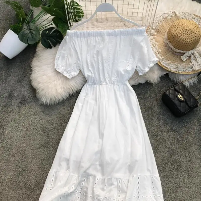 Женское длинное пляжное платье повседневное белое с коротким рукавом и