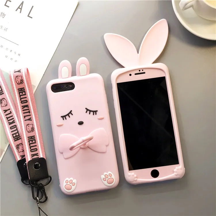 3 шт. для iphone 8 plus 3D чехлы телефонов с заячьими ушками + розовый экран из