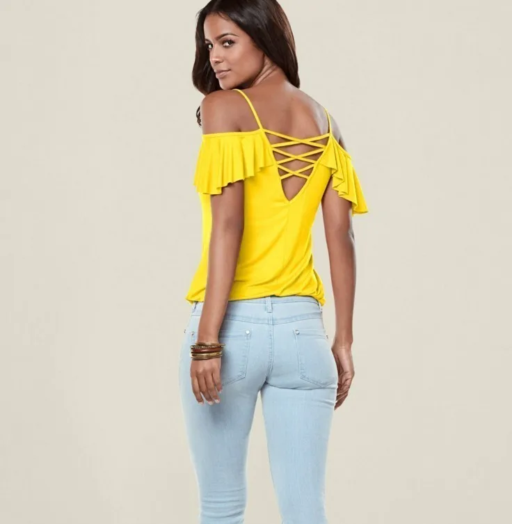 

2019 New Women Fashion Short Butterfly Sleeve Solid Sexy Back Hollow Out Blouse Shirts Summer Casual Slim Tops Shirt Blusas