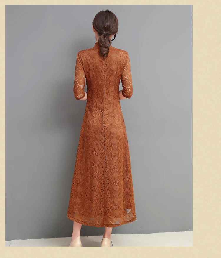 Длинное кружевное платье qipao достойная атмосфера для девочек китайский стиль