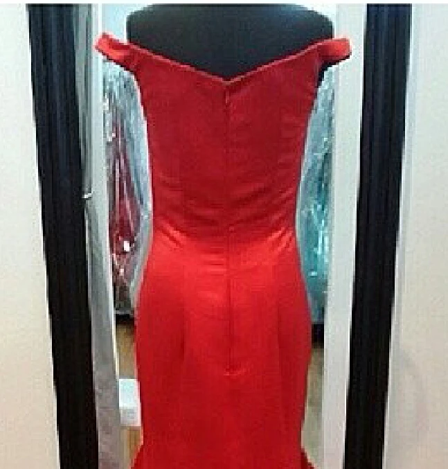 

Hot Selling Off Shoulder Red Satin Long Mermaid Dresses Party Gowns Custom Made Size 2 4 6 8 10 12 14 16 18+ E159
