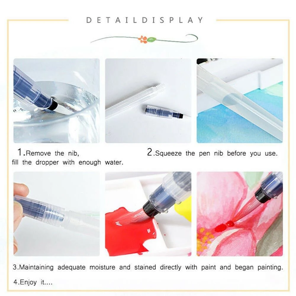 6Pcs/Set Hook Line Pen Water Soluble Color Lead Solid Paint Brush Fountain Refillable Soft Head Watercolor | Канцтовары для офиса