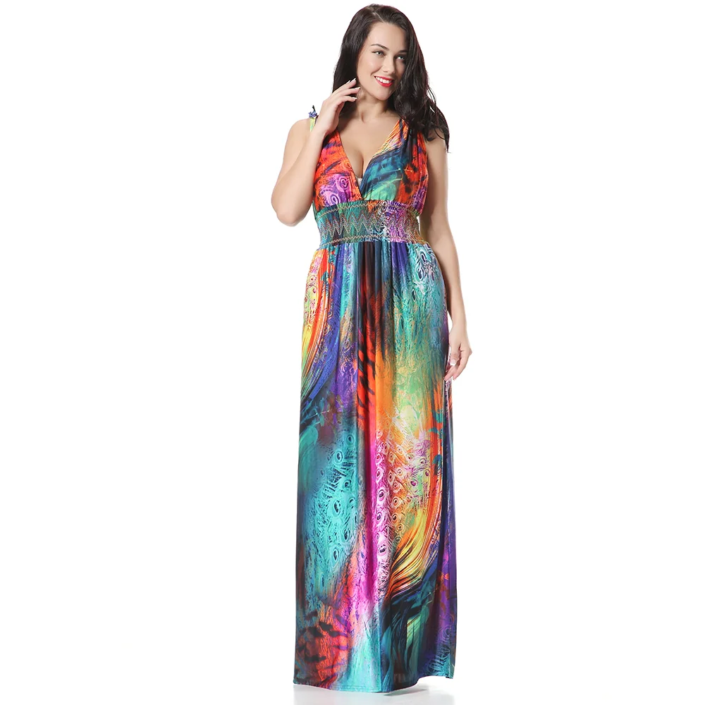 Женское платье с открытой спиной и принтом летнее пляжное в богемном стиле