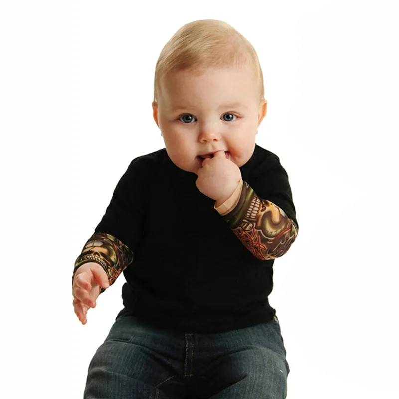 Newborn Fashion Baby boy conjoined cotton long sleeve print tattoo rock Children babies clothing romper |
