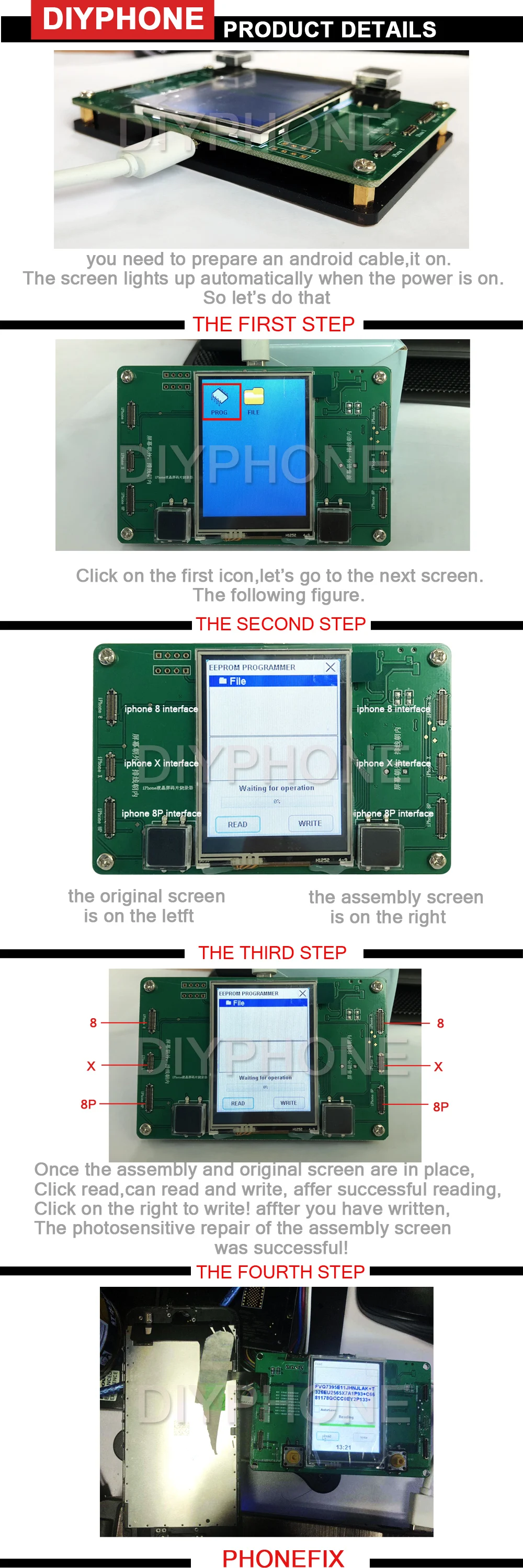 PHONEFIX ЖК-экран EEPROM Фоточувствительный программатор данных для чтения и записи для iPhone 8 8P X ЖК-экран светильник с датчиком вибрации